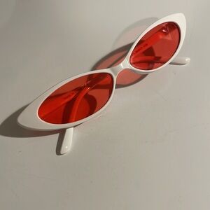 Cat Eye Sunglasses Oval Round Skinny Clout Goggles Small Glasses Pink and White